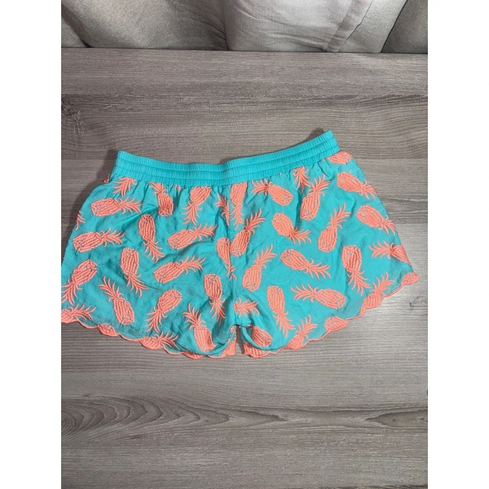 Lilly Pulitzer XS Turquoise Coral Pineapple Embroidered Scallop Shorts Resort